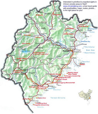 Travel Map of Fujian Province, China