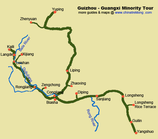 Kaili to Yangshuo Minority Tour Route