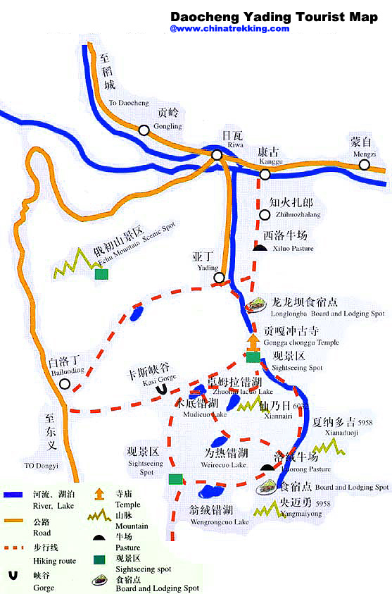 Daocheng Yading Trekking Map