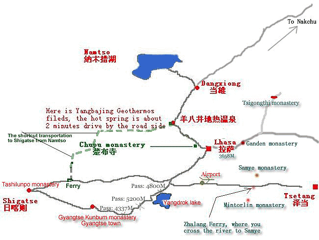 Lhasa to Tsedang Route Map