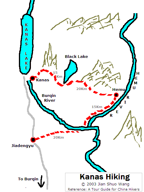 Kanas Trekking Map,Xinjiang,China
